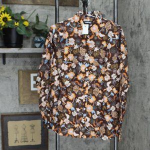 NWT Lands' End Sleeve Patterned Dress Shirt 484704 16 Tall Walnut Brown Floral